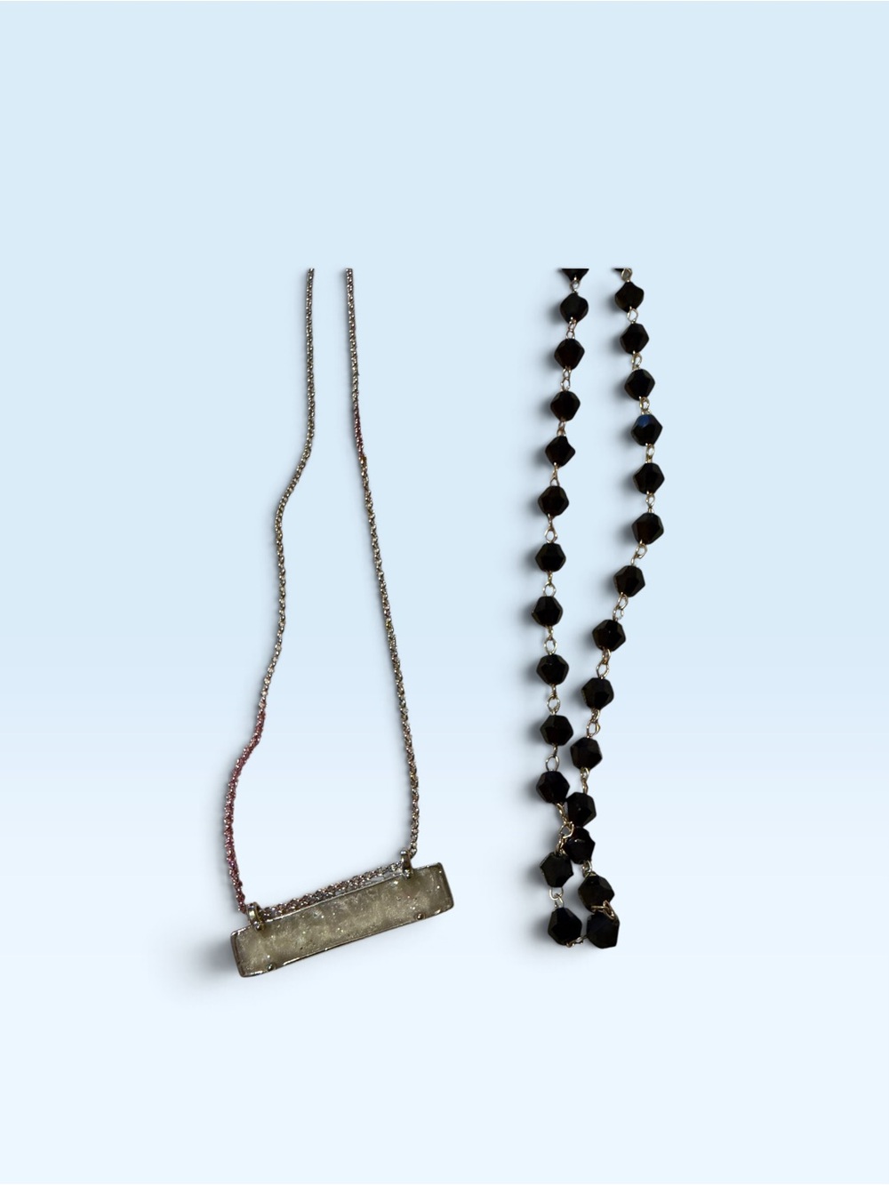 Source Unknown Silver Bar Pendant Necklace with Black Beaded Strand